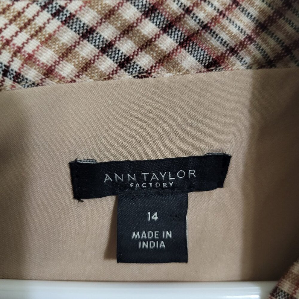 Ann Taylor Factory Plaid Sleeveless Lined Dress Women's SZ 14 Brown - Picture 7 of 11